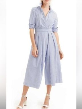 J.CREW Blue & White Striped Cotton Jumpsuit w/ Wide Leg Midi Dress Look Sz 6